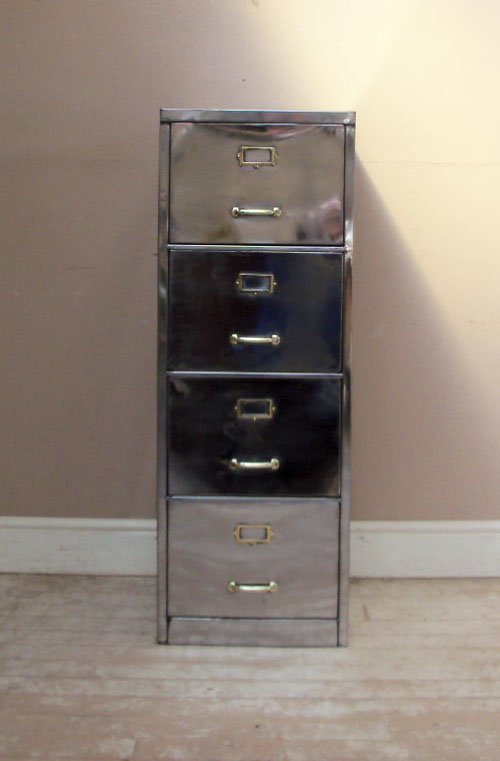 vintage polished steel fling cabinet